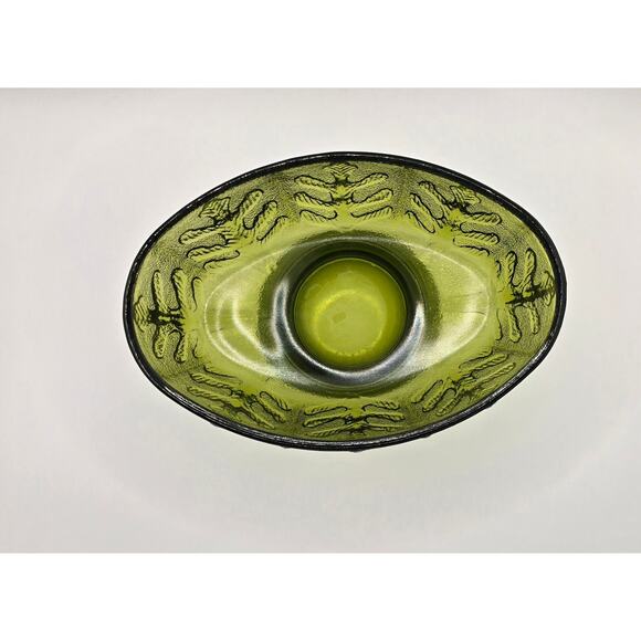 Vintage 1970's
 FTD Oblong Footed Green Glass Vase - Picture 2 of 3